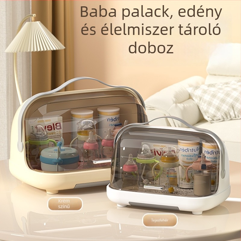Fedéllel ellátott cumisüveg tároló doboz, porvédett, hordozható leeresztő polc, PP műanyag, modellek 2423/2424
