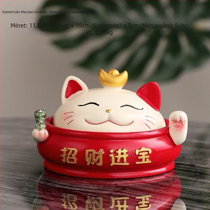 Gyanta Maneki-neko hamutartó fedéllel, faragott díszítéssel, otthonra és irodába, cikkszám y1120, Kínában gyártva, átjáró export kizárólagos