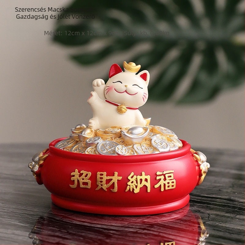 Gyanta Maneki-neko hamutartó fedéllel, faragott díszítéssel, otthonra és irodába, cikkszám y1120, Kínában gyártva, átjáró export kizárólagos