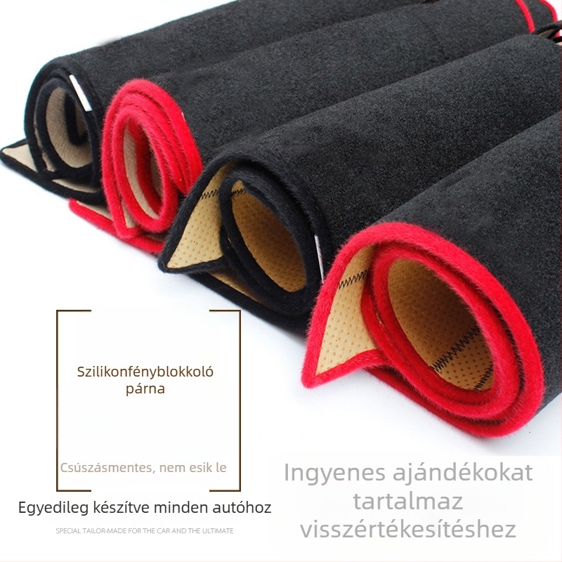 Autó-műszerfal napsugárvédő matrica — poliészter, csúszásmentes flanel anyag, testreszabható, különleges autó-stílus, minden évszakban használható, logó nélkül