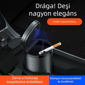 Intelligens autó hamutál fedővel és világítással, fémből, modell YHG-1, gravírozott felület, testre szabható, autó és otthoni használatra