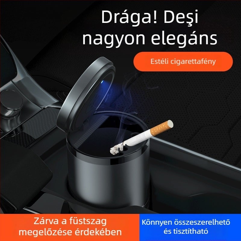 Intelligens autó hamutál fedővel és világítással, fémből, modell YHG-1, gravírozott felület, testre szabható, autó és otthoni használatra