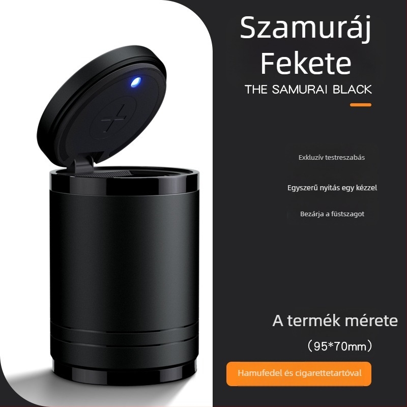 Intelligens autó hamutál fedővel és világítással, fémből, modell YHG-1, gravírozott felület, testre szabható, autó és otthoni használatra