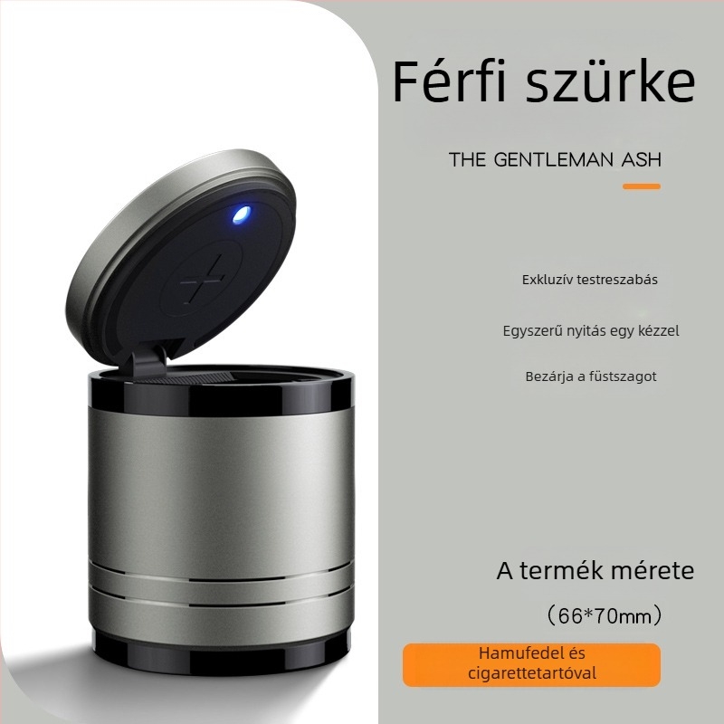 Intelligens autó hamutál fedővel és világítással, fémből, modell YHG-1, gravírozott felület, testre szabható, autó és otthoni használatra