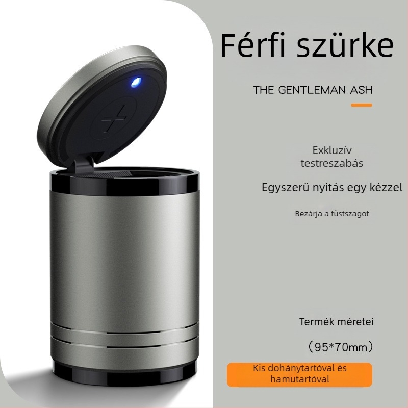 Intelligens autó hamutál fedővel és világítással, fémből, modell YHG-1, gravírozott felület, testre szabható, autó és otthoni használatra