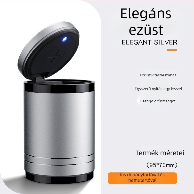 Intelligens autó hamutál fedővel és világítással, fémből, modell YHG-1, gravírozott felület, testre szabható, autó és otthoni használatra