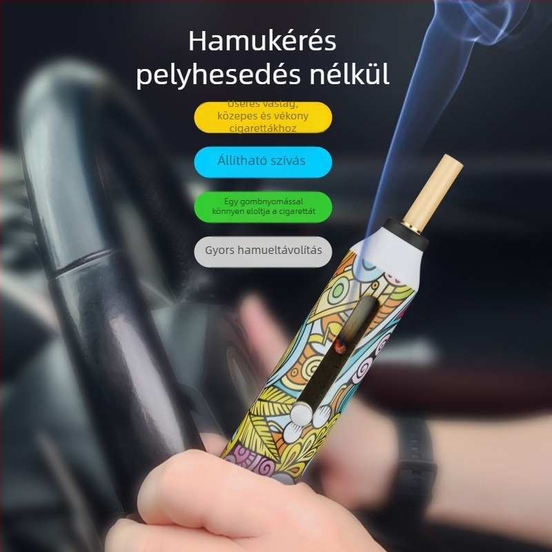 Autóba való cigarettás készlet egy gombnyomásos eloltóval, hamu nélkül, modell XC-YHG13, XCLPF, anyag: gyanta, belső használatra, 60 g