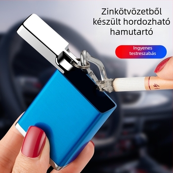 Hordozható cinkötvözetű autó hamutál akasztócsattal - nagy kapacitás, logó nyomtatás, testreszabás