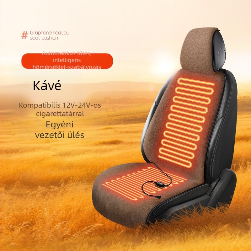 Autóülésfűtő párna — univerzális, intelligens hőmérséklet-szabályozás, fűtés és szellőztetés, poliészter rost töltet, plüss felület, készlet