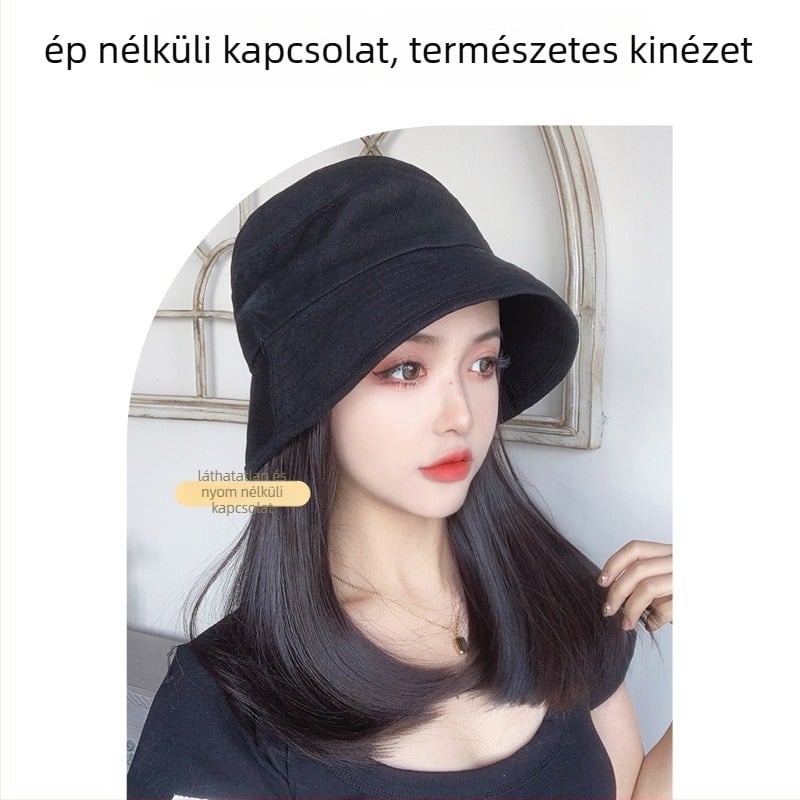 Integrált halászkalap paróka – koreai stílus, középhosszú haj a kulcscsontig, hőálló huzal, frufru nélkül