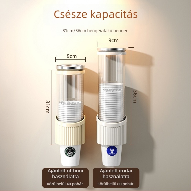 Falihoz szerelt pohártartó és víz pohár diszpenzér | Műanyag, modern minimalist stílus, akasztó típusú telepítés, 1 réteg, 2024 modell