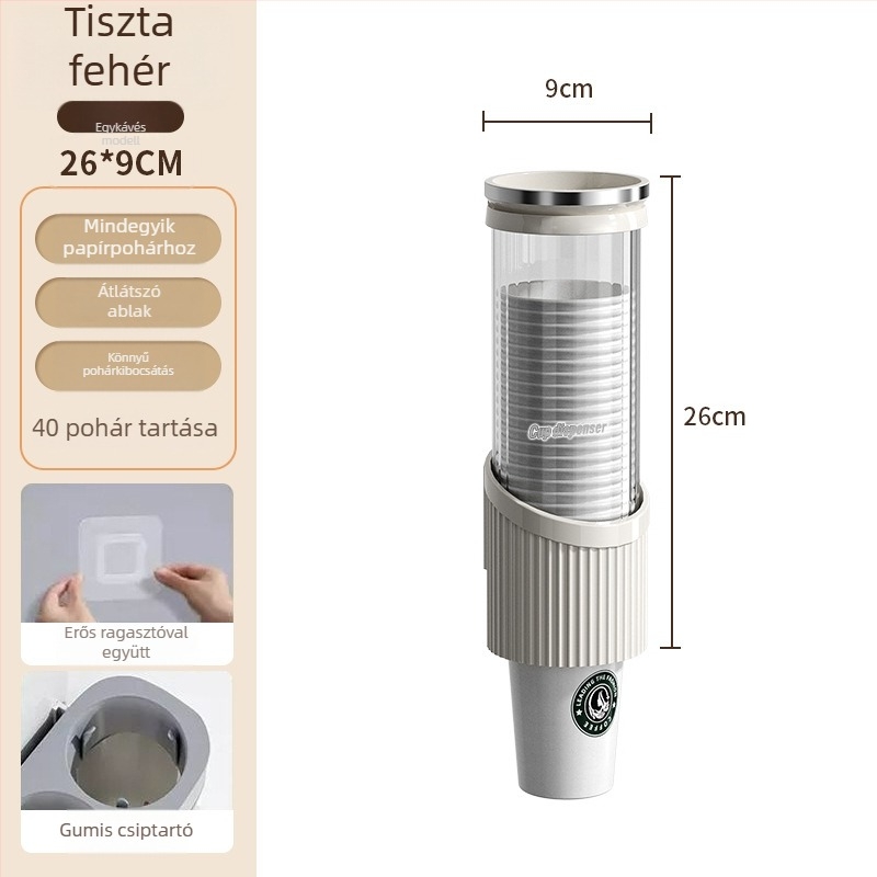 Falihoz szerelt pohártartó és víz pohár diszpenzér | Műanyag, modern minimalist stílus, akasztó típusú telepítés, 1 réteg, 2024 modell
