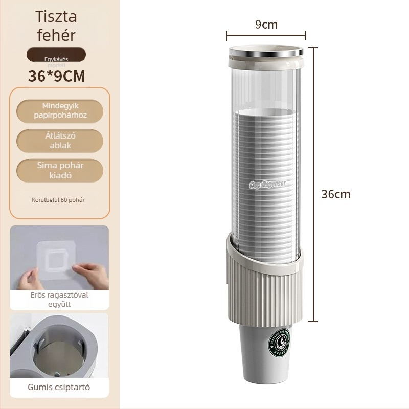 Falihoz szerelt pohártartó és víz pohár diszpenzér | Műanyag, modern minimalist stílus, akasztó típusú telepítés, 1 réteg, 2024 modell