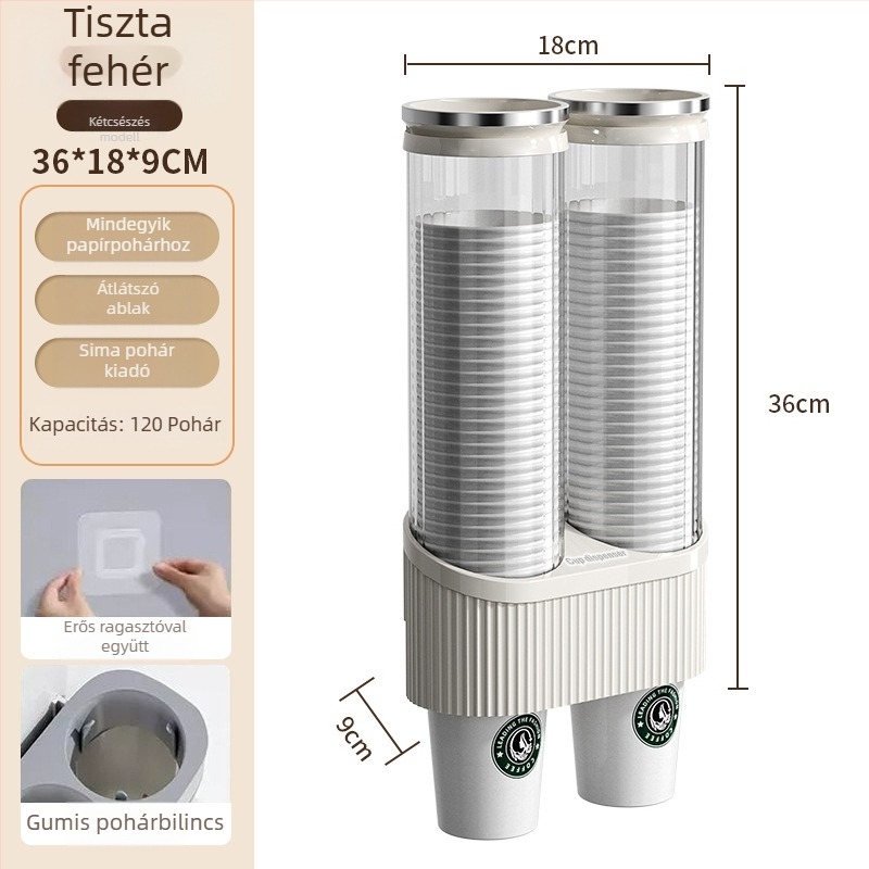 Falihoz szerelt pohártartó és víz pohár diszpenzér | Műanyag, modern minimalist stílus, akasztó típusú telepítés, 1 réteg, 2024 modell