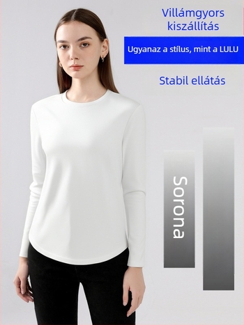Női 100S Pima pamut mercerizált hosszú ujjú felső, kerek nyakkal, fehér, laza szabás