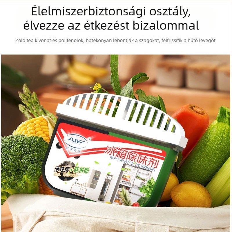 Aijia Youfang hűtőszekrény szagtalanító – szagok felszívódása, frissesség megőrzése, sterilizálás; citrom illatú; 120 g; aktív szén és tea