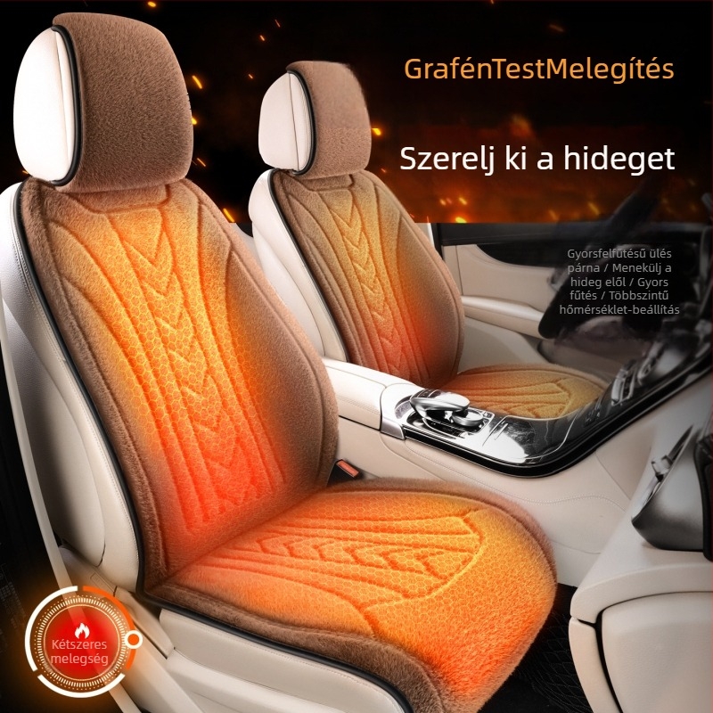 Univerzális 12V/24V grafénnel melegedő ülőpárna autóhoz, télre, állandó hőmérséklet, USB