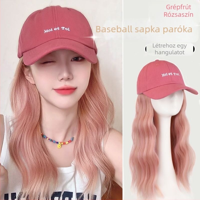 Női sapkás paróka, egybeépített, középhosszú haj, természetes stílus, magas hőmérsékletű huzal