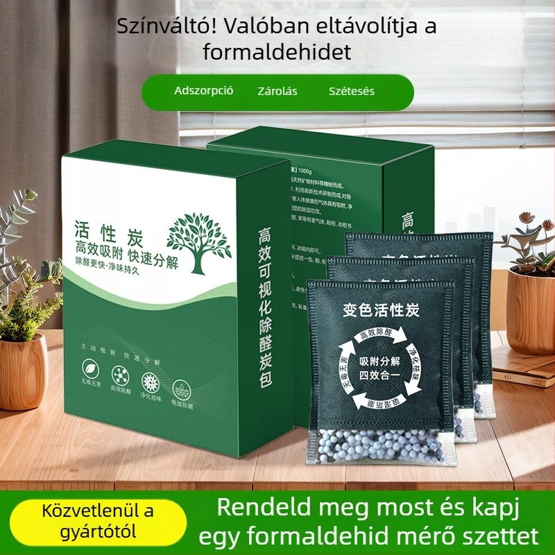 Bambusz aktív szénes zacskó a szoba levegőjének tisztítására, formaldehid és szag eltávolítása, vizuális indikátor, 1 kg