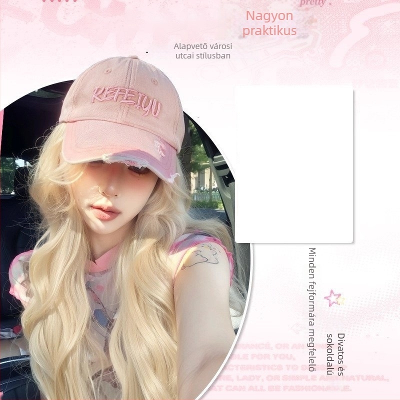 Kalapos paróka – hosszú, hullámos haj, koreai stílus, természetes megjelenés, teljes fejre rögzített, hőálló selyem anyag