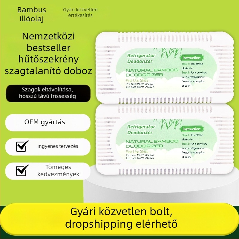 Bambuszszén zacskó hűtőszekrényhez – Bamboo rhythm márka; funkció: nedvesség- és szagtalanítás; kategória: bambuszszén zacskó; alkalmazható hely: hűtőszekrény; tömeg: 50 g