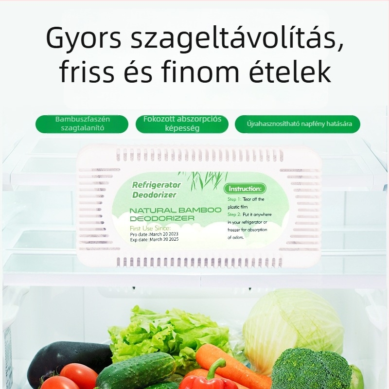 Bambuszszén zacskó hűtőszekrényhez – Bamboo rhythm márka; funkció: nedvesség- és szagtalanítás; kategória: bambuszszén zacskó; alkalmazható hely: hűtőszekrény; tömeg: 50 g