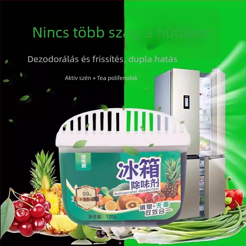 Hűtőszekrény illatosító aktív szénnel és tea polifenolokkal – eltávolítja a szagokat, frissességet biztosít; dobozban 60 darab; nettó tömeg 120 g