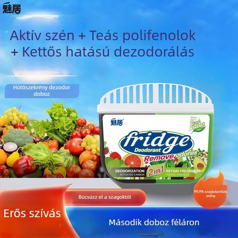Hűtőszekrény dezodoráló doboz aktív szénnel és tea polifenolokkal – megőrzi a frissességet és eltávolítja a szagokat (120 g)