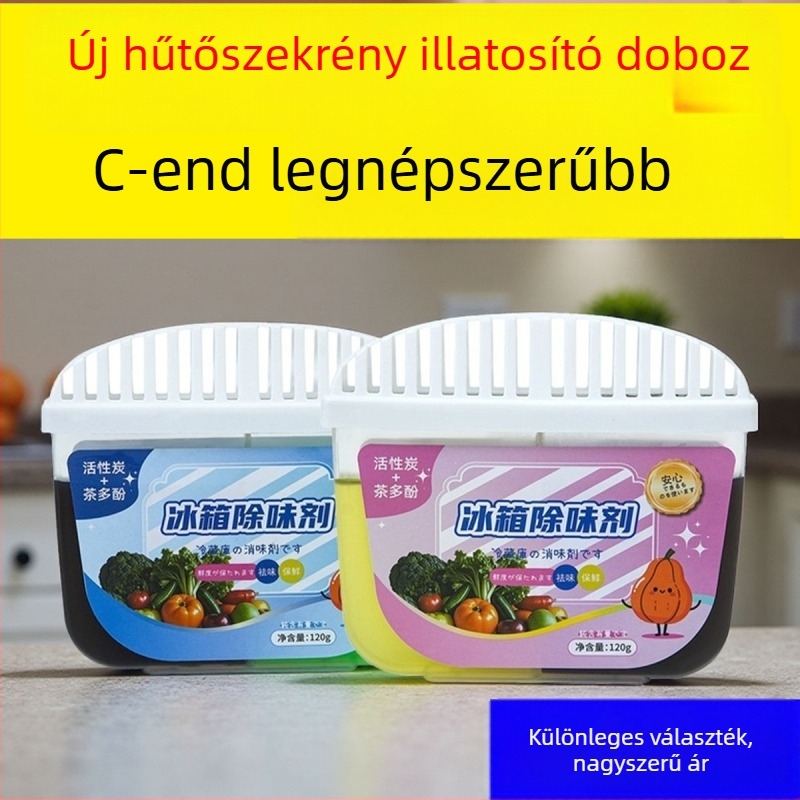 Tea polifenol hűtőszekrény dezodoráló doboz aktív szénnel, antibakteriális tisztító és szagmegkötő hatás (120 g/doboz); friss illat; JYNB