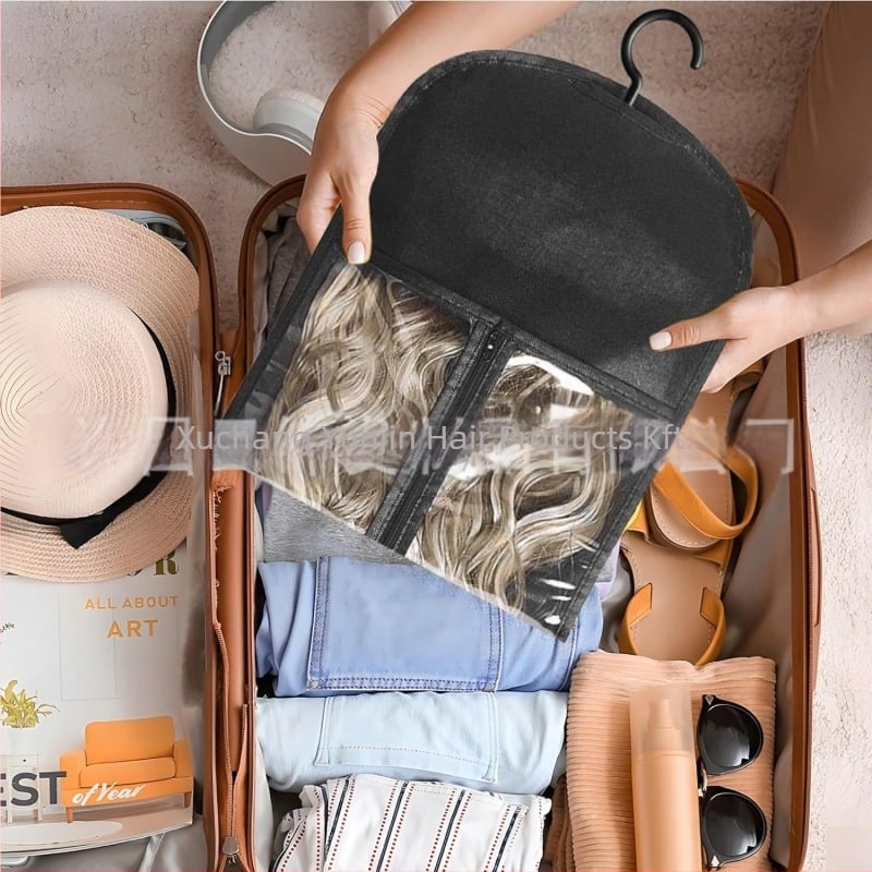 Yunjin nem szövött anyagból készült paróka tároló táska PVC porvédővel – akasztós kivitel