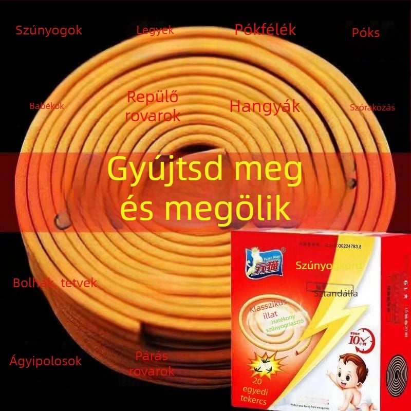Kamforos szúnyogspirál – gyűrű alakú, nem toxikus, kültéri használatra, hosszú hatású, 150 darabos csomag