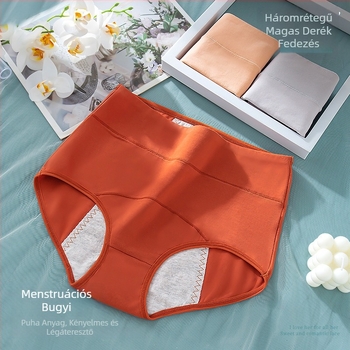Magas derekú pamut alsónemű menstruációhoz, 95% pamut, 5% elasztán, 100% pamut alsó réteg