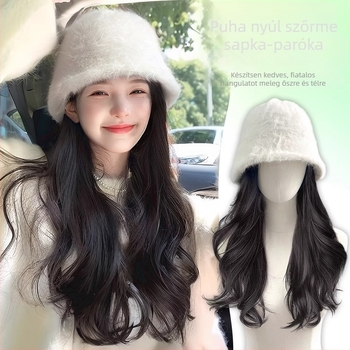 Női sapkás paróka, hosszú göndör haj, természetes hatás, hosszú haj, magas hőállóságú huzal, teljes fejfedő