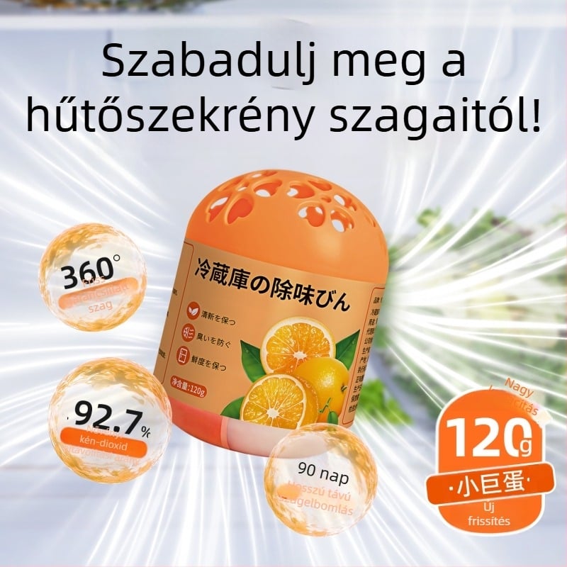 Tojás alakú hűtőszagtalanító doboz, 120 g, friss narancs illat, 132 darabos csomag