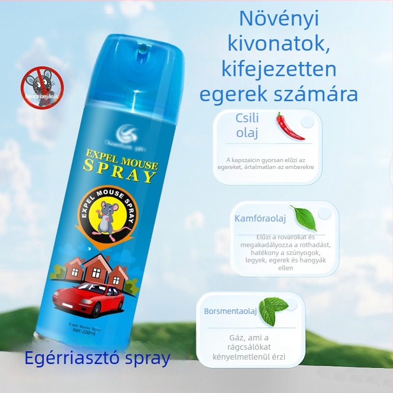 Hordozható egérriasztó spray – 200 ml, nem toxikus, beltéri háztartási használatra