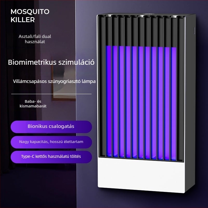 Otthoni szúnyogirtó lámpa fényhullámmal csalogat és elektromos sokkolóval, USB töltésű, beépített akkumulátor, 11–20㎡
