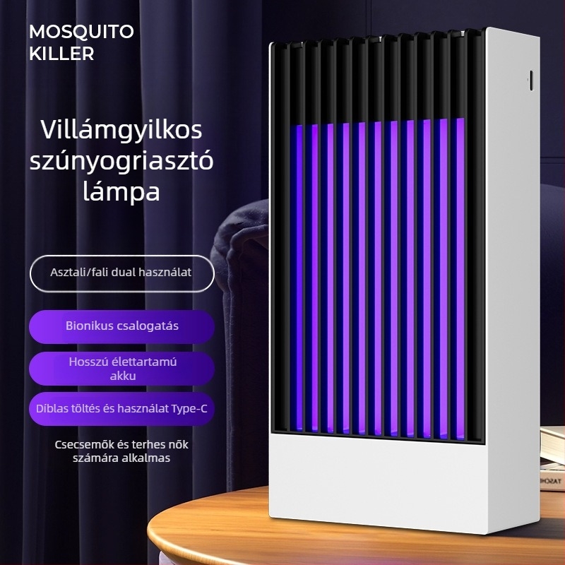 Otthoni szúnyogirtó lámpa fényhullámmal csalogat és elektromos sokkolóval, USB töltésű, beépített akkumulátor, 11–20㎡