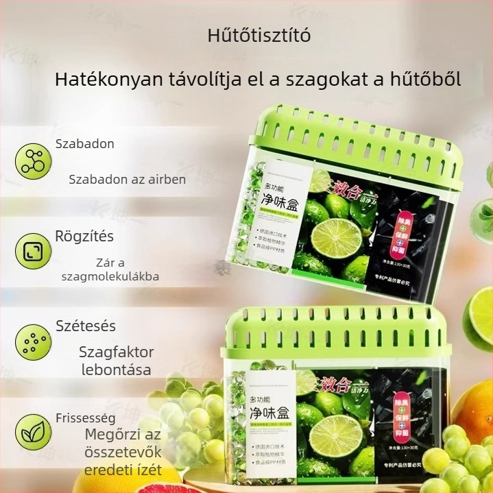 Hűtőszekrény dezodoráló doboz – aktív szénes dezodorizálás, levegőtisztítás, többfunkciós; modell Yyx001–y; származás: Kína.