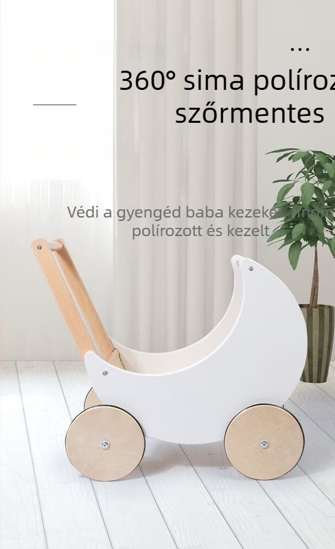 Fából készült bevásárlókocsi játék – háztartási imitáció és fejlesztő játék 4–6 éveseknek
