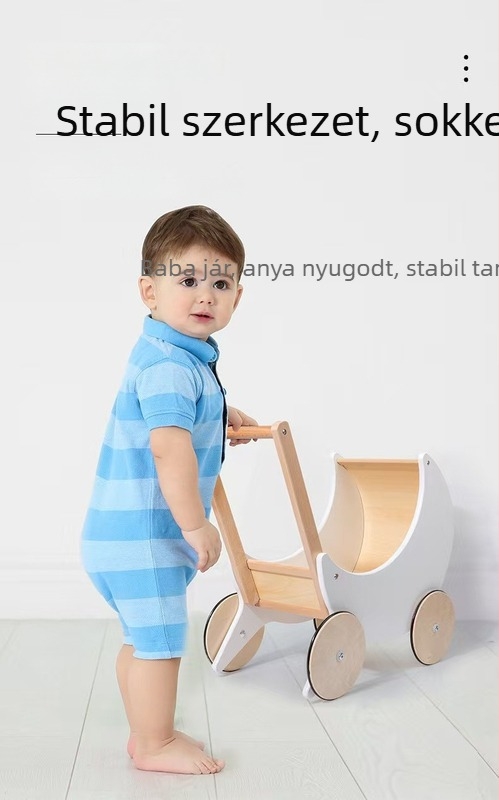 Fából készült bevásárlókocsi játék – háztartási imitáció és fejlesztő játék 4–6 éveseknek