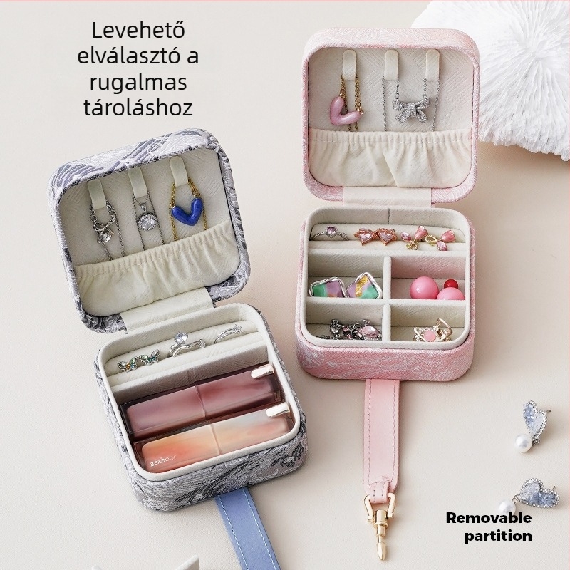 SP01328 Bőrből készült ékszerdoboz, vintage varrás mintával, lágy felület