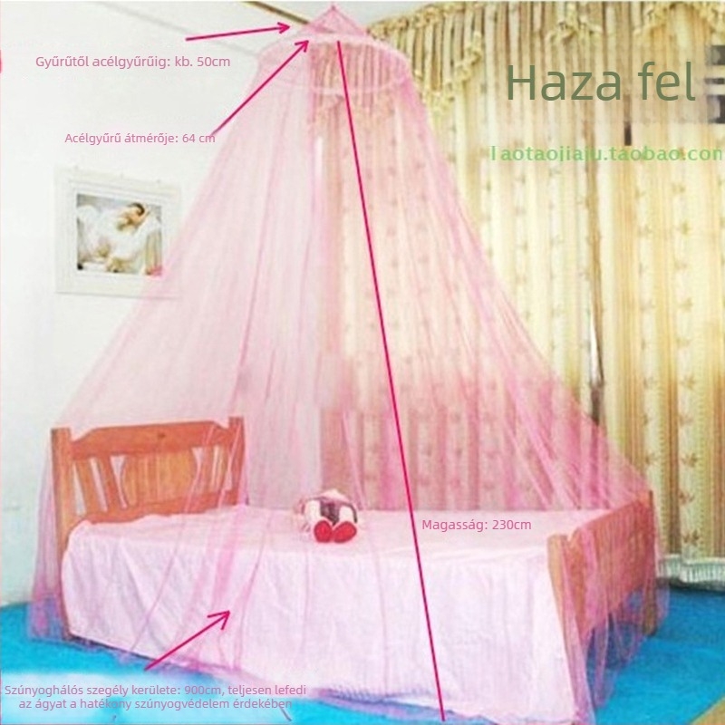 Palota-stílusú mennyezeti szúnyogháló ágyhoz, telepítés nélkül, ajtó nélkül, poliészter rost, merev/drót keret