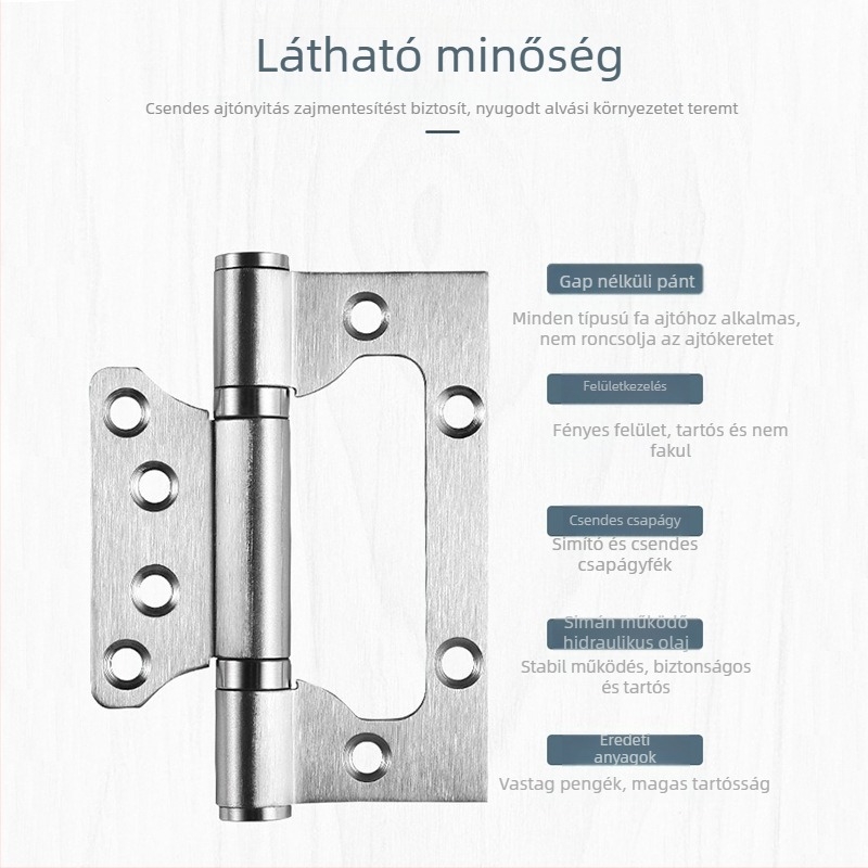 Bal oldali acél megerősített rozsdamentes ajtópánt hangtalan csapágyakkal — Left Steel; alkalmas szoba-, fürdőszoba- és tűzvédelmi ajtókhoz; anyag: rozsdamentes acél