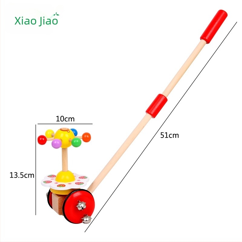 Fából készült tolható játék – Oktató babakocsi karikatúra állatokkal, 0–3 éveseknek