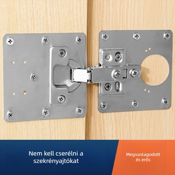 Szekrényajtó zsanérjavító lemez, modell 1034, szabványos négyzetes zsanér, rozsdamentes acél, felületkezelés: általános, stílus: könnyű luxus