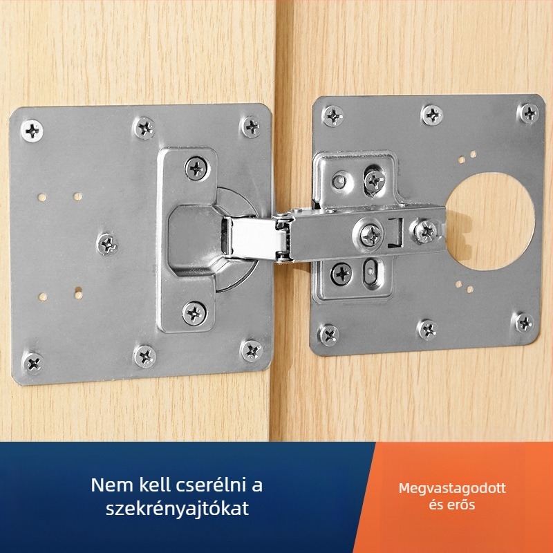 Szekrényajtó zsanérjavító lemez, modell 1034, szabványos négyzetes zsanér, rozsdamentes acél, felületkezelés: általános, stílus: könnyű luxus