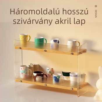 Asztali pohár- és kozmetikai tároló, 2-szintes, akril, egyszerű és modern dizájn, multifunkcionális