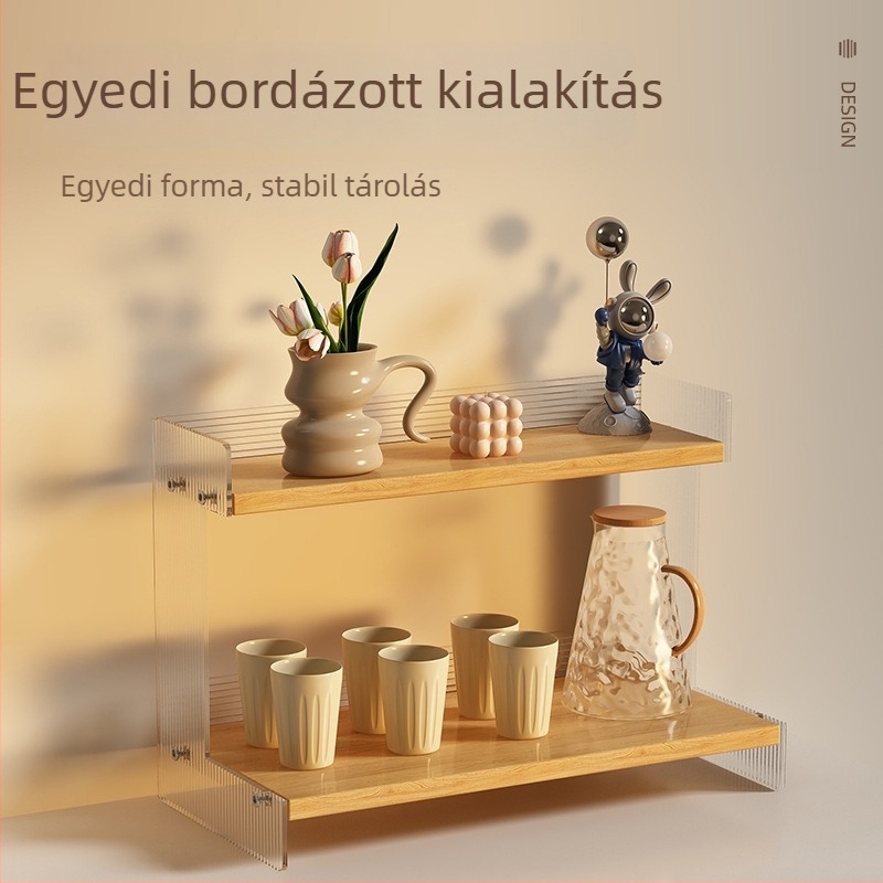 Asztali pohár- és kozmetikai tároló, 2-szintes, akril, egyszerű és modern dizájn, multifunkcionális