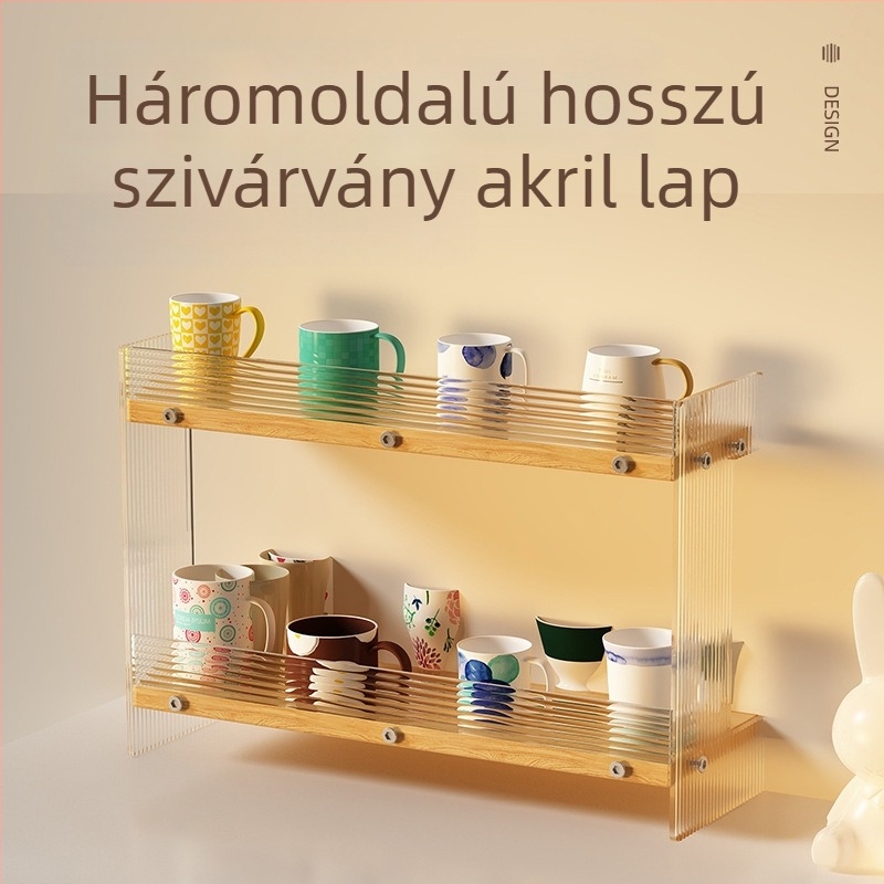 Asztali pohár- és kozmetikai tároló, 2-szintes, akril, egyszerű és modern dizájn, multifunkcionális