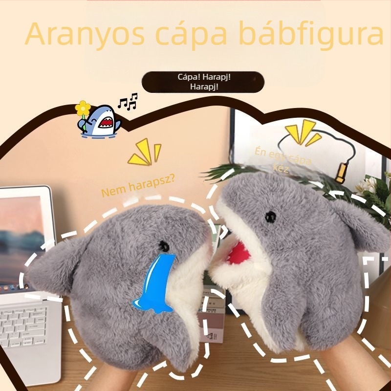 Plüss cápa kézi bábu — nyitott szájú plüssfigura, SY-081, 14+